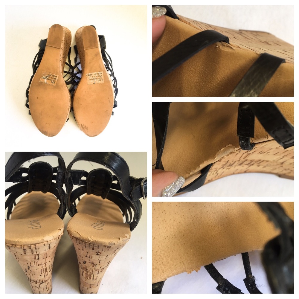 Diba Cork Runnning Hot Gladiator Black Wedges GUC - Picture 8 of 8